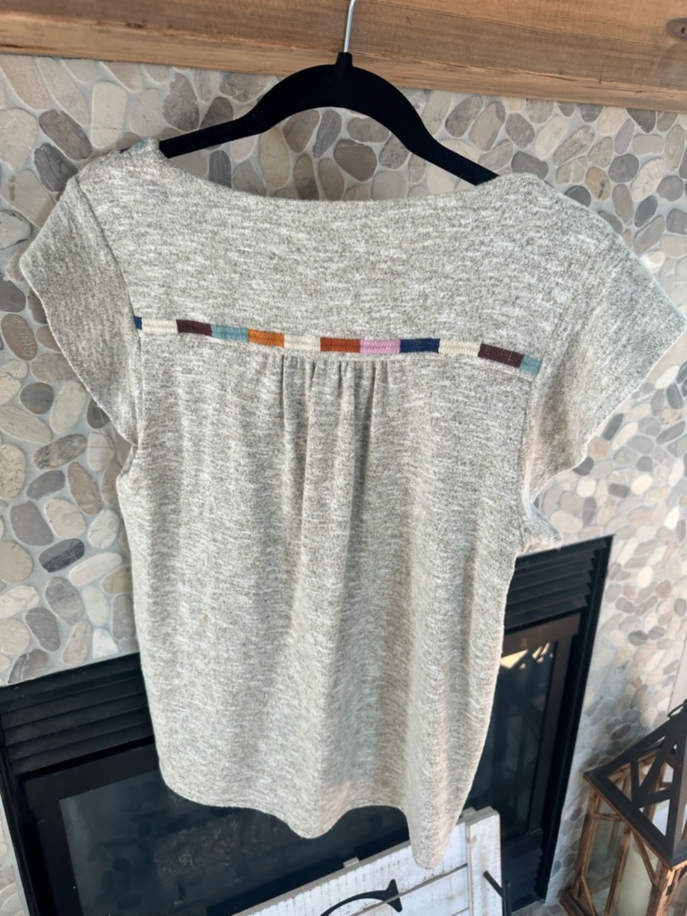 THML Heather Gray Short Sleeve Embroidered V-Neck Tunic - Picture 5 of 6